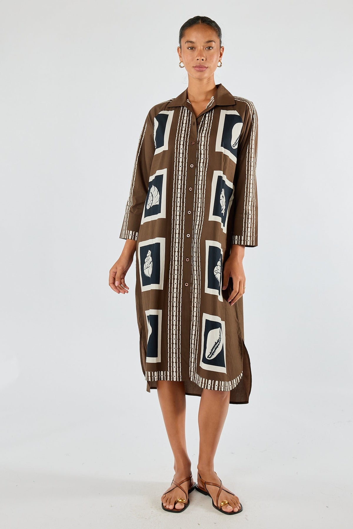 Image of Dresses. Product name - Itami Seashell Shirtdress Brown in Brown colour by brand - Itami Division