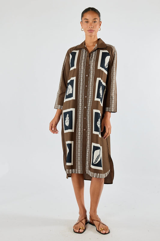 Image of Dresses. Product name - Itami Seashell Shirtdress Brown in Brown colour by brand - Itami Division