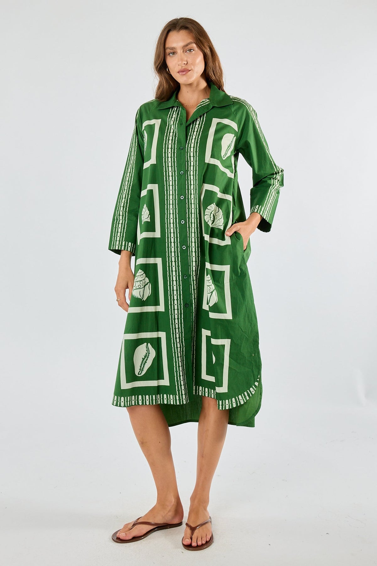 Image of Dresses. Product name - Itami Seashell Shirtdress Green in Green colour by brand - Itami Division