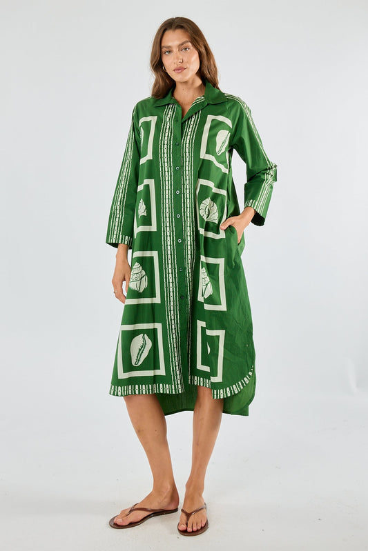 Image of Dresses. Product name - Itami Seashell Shirtdress Green in Green colour by brand - Itami Division