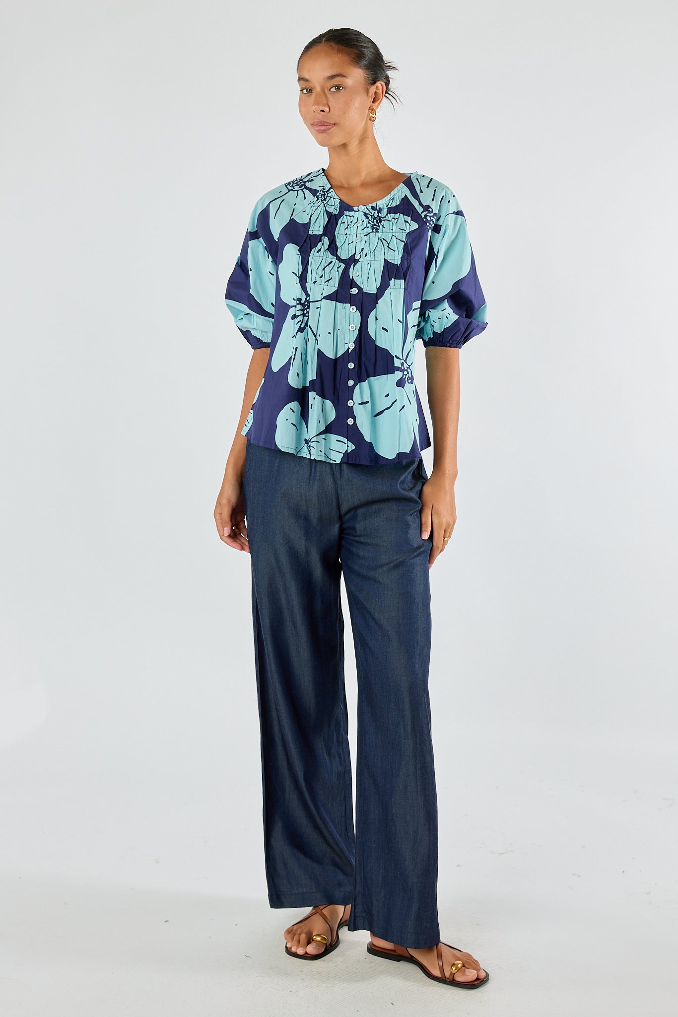 Image of Jeans. Product name - Itami St Jean Top Navy in Navy colour by brand - Itami Division