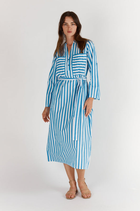 Image of Dresses. Productname: Itami Stripe LS Dress Blue in Blue colour by brand - Itami Division