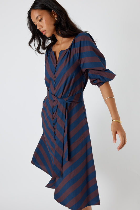 Image of Dresses. Product name - Itami Stripe Button Dress Navy in Navy colour by brand - Itami Division