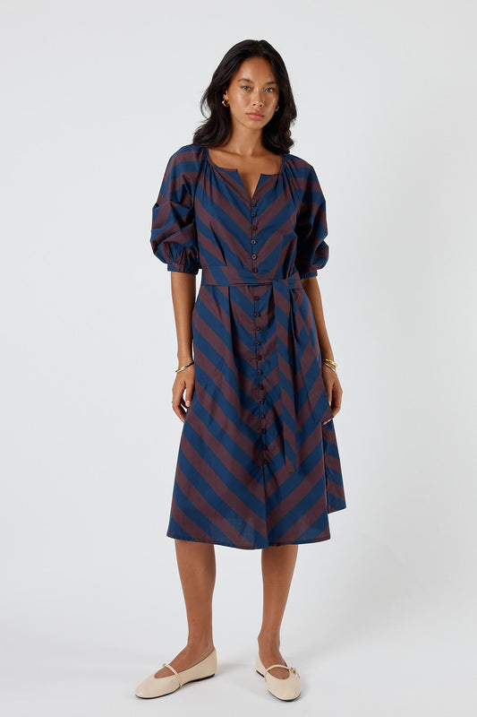 Division Itami Stripe Button Dress (Navy)