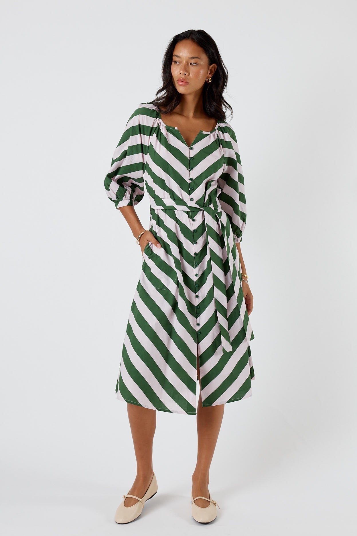Division Itami Stripe Button Dress (Olive)