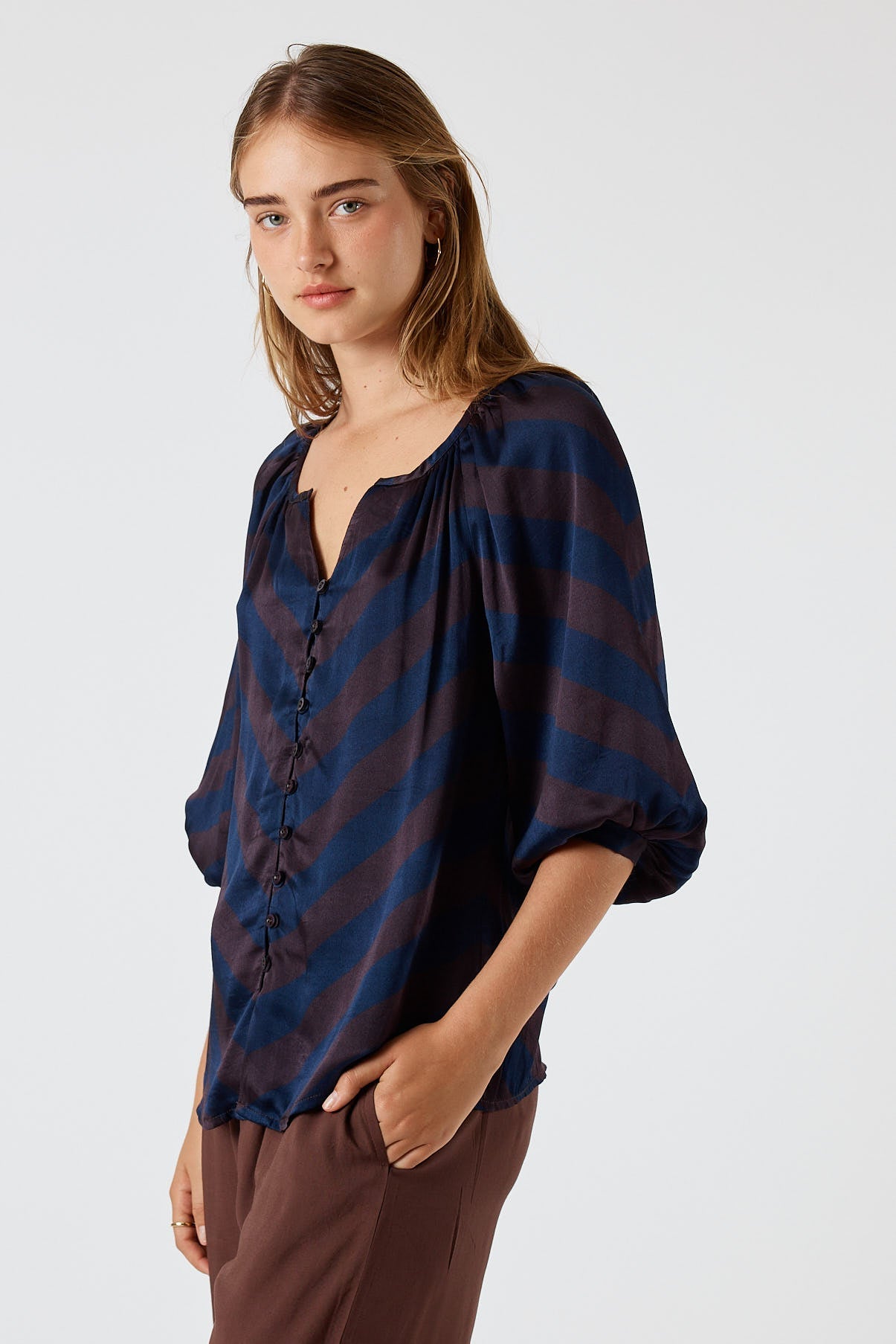 Division Itami Stripe Button Top (Navy)