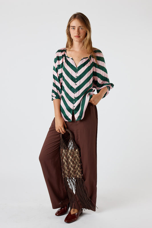 Division Itami Stripe Button Top (Olive)