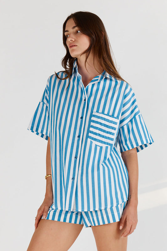 Image of Shirts. Productname: Itami Stripe Shirt Blue in Blue colour by brand - Itami Division