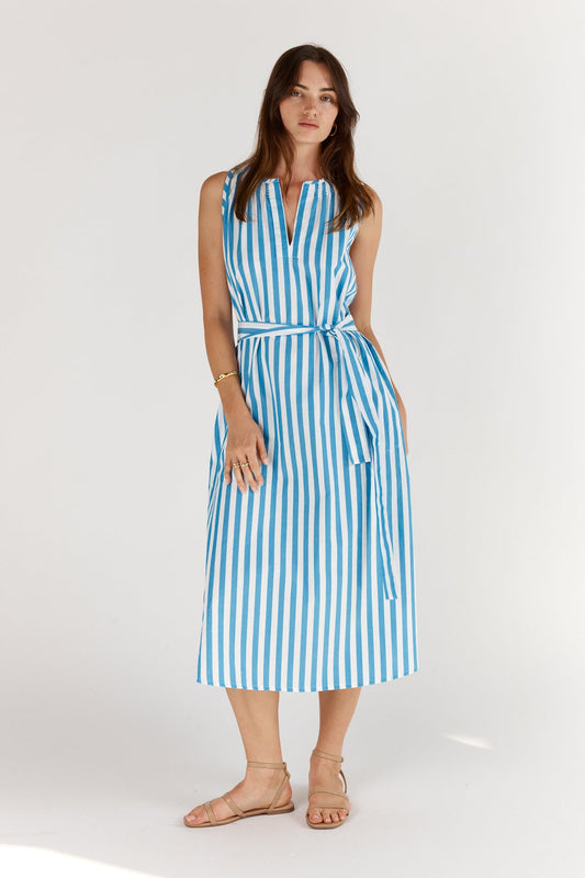 Image of Dresses. Productname: Itami Stripe Sleeveless Dress Blue in Blue colour by brand - Itami Division