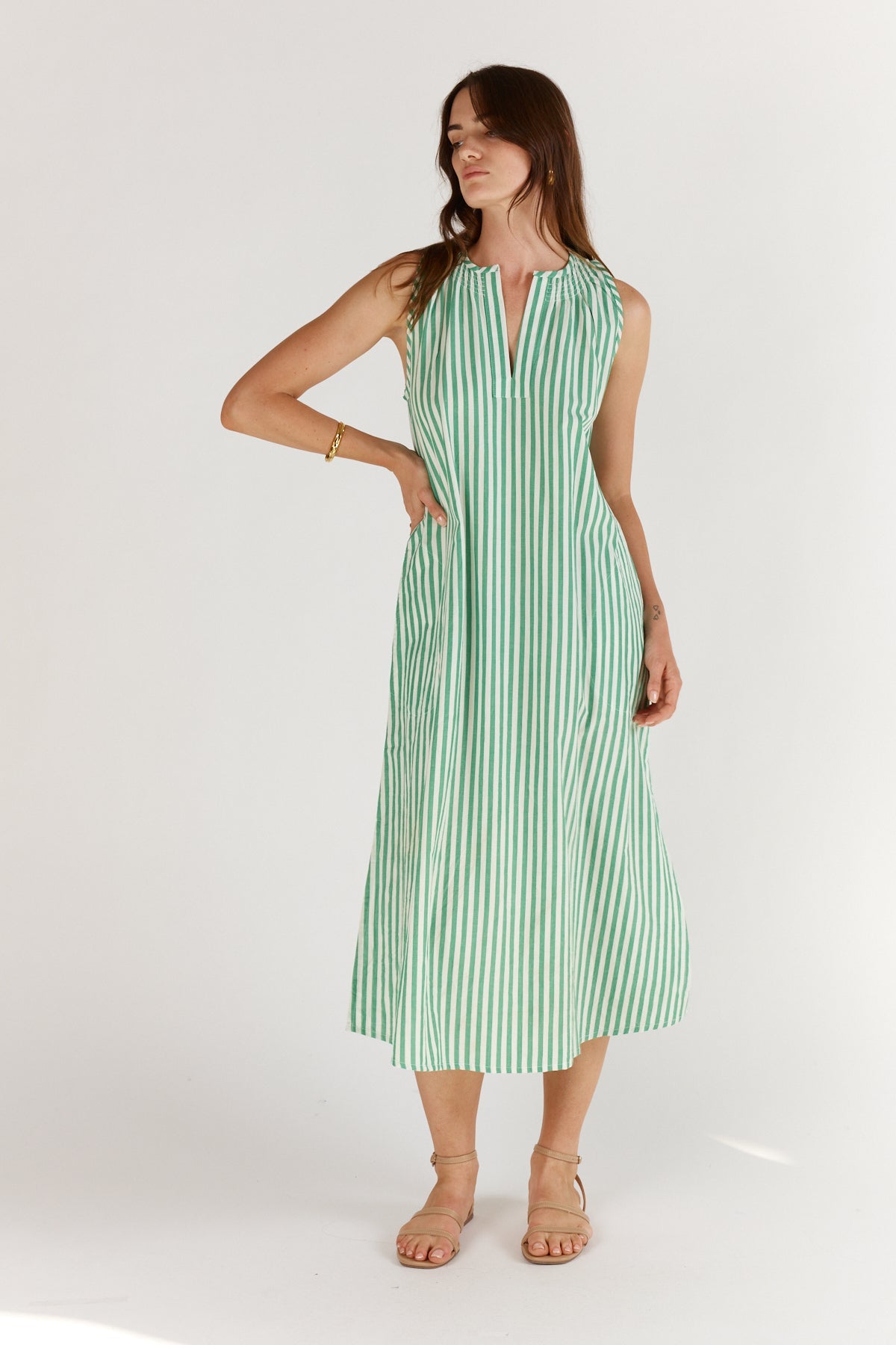 Division Itami Stripe Sleeveless Dress (Green)