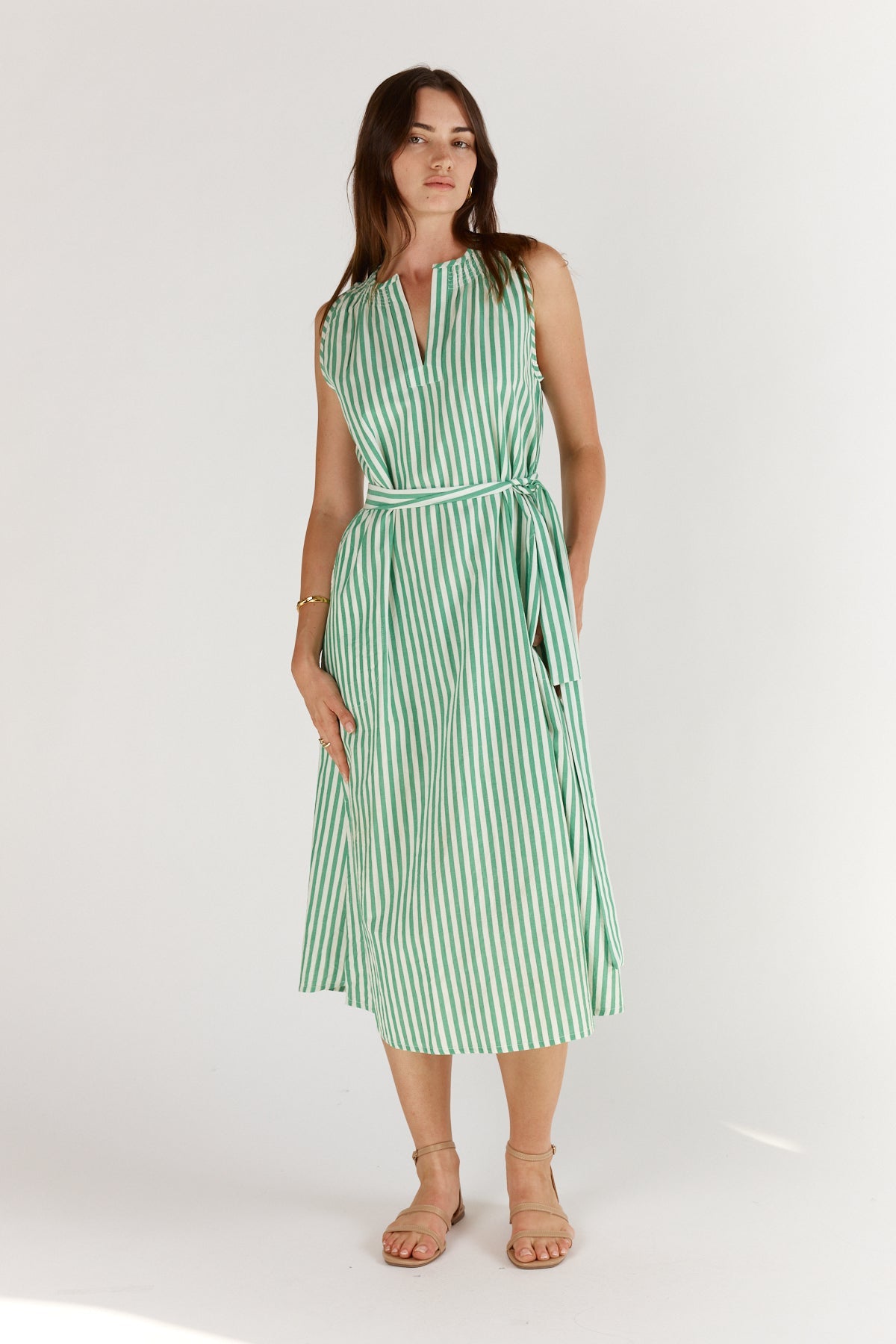 Division Itami Stripe Sleeveless Dress (Green)