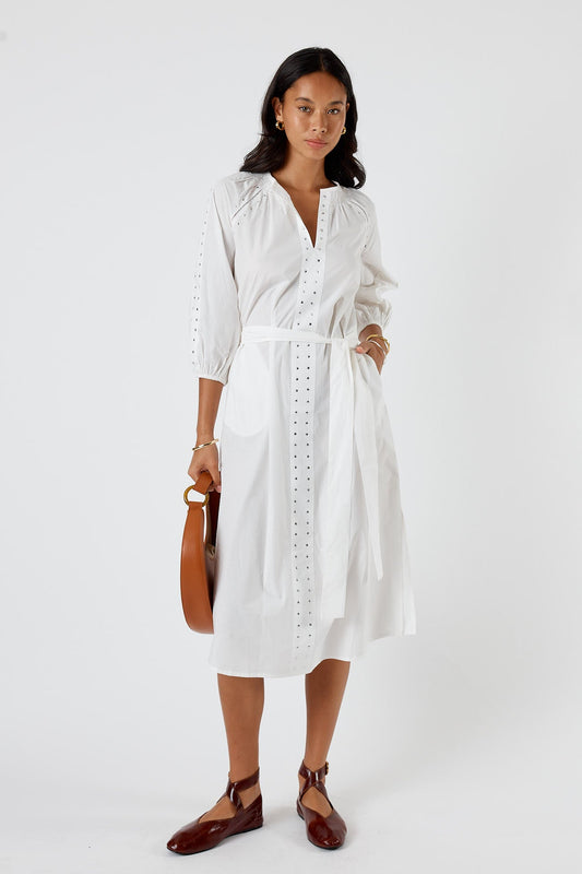 Image of Dresses. Product name - Itami Stud Dress White in White colour by brand - Itami Division