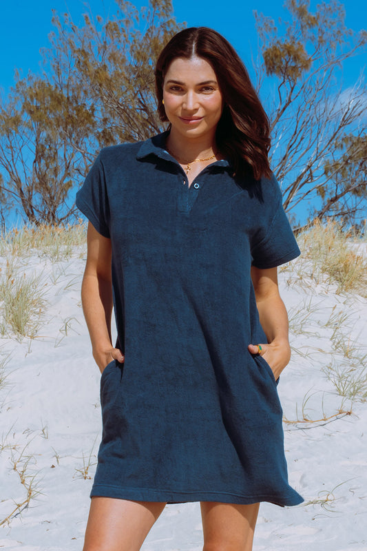 Image of Dresses. Productname: Itami Terri Towel Dress Navy in Navy colour by brand - Itami Division