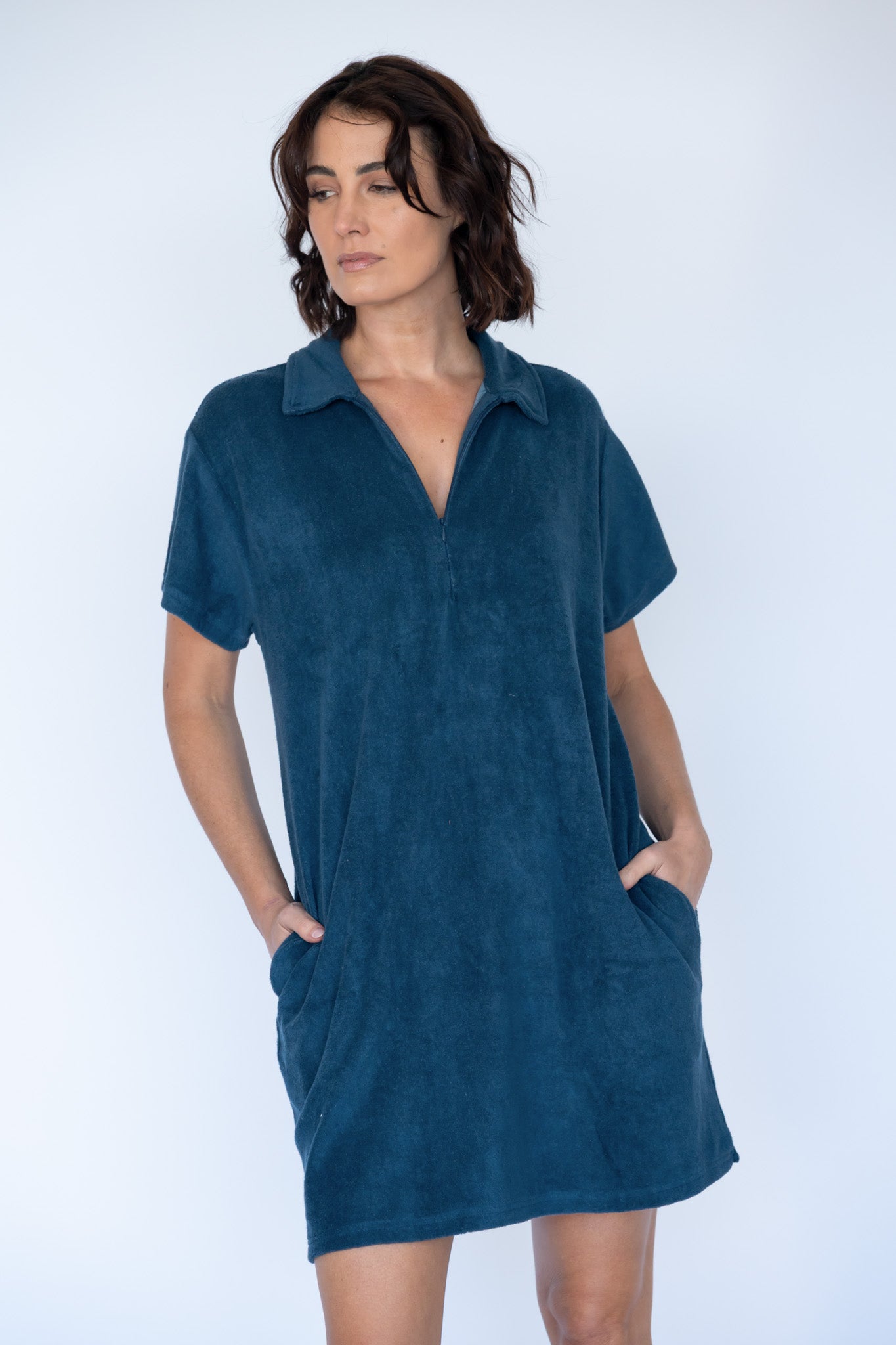 Image of Dresses. Product name - Itami Terri Zip Dress Navy in Navy colour by brand - Itami Division