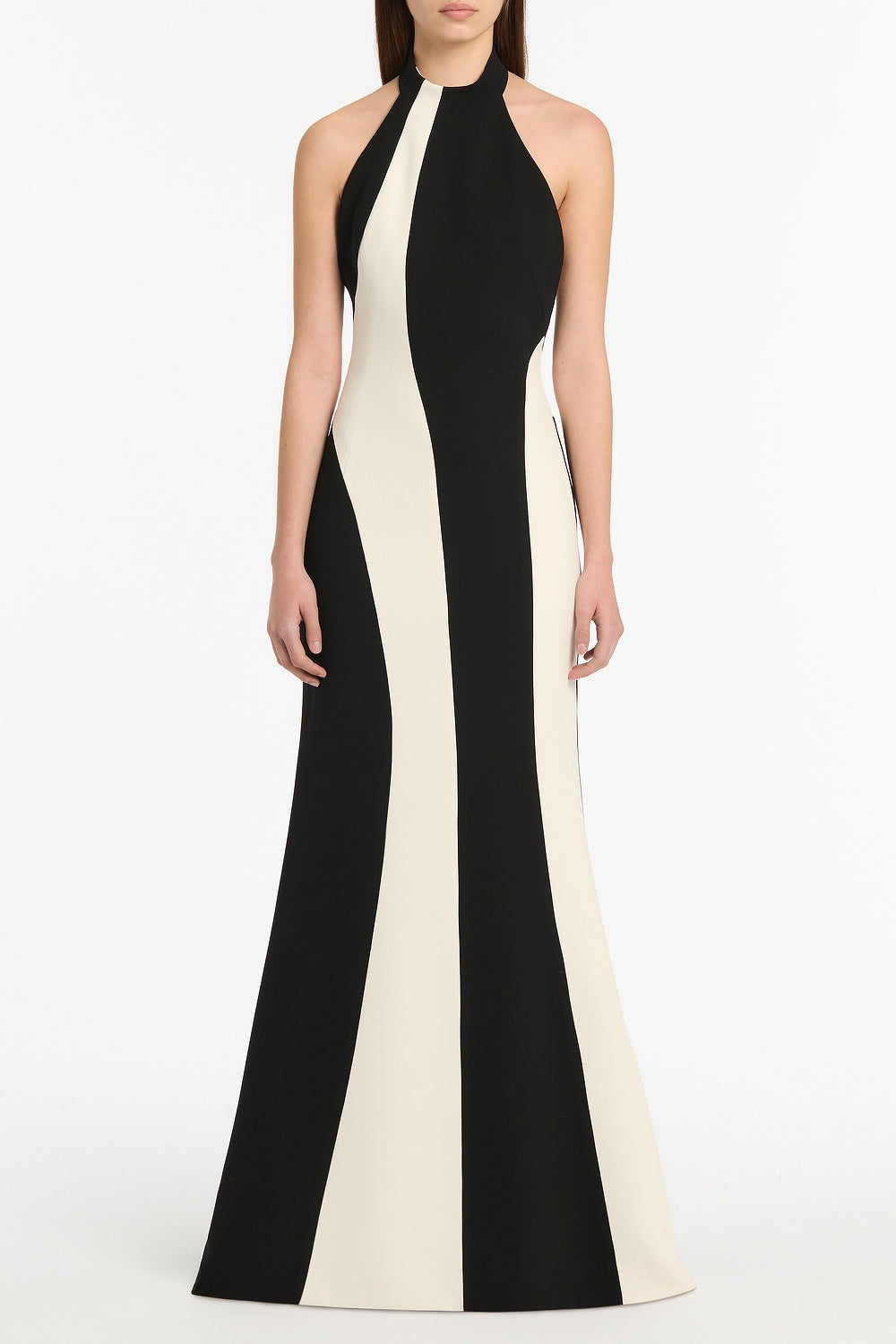 Image of Dresses. Product name - Ivory And Black Crepe Panel Gown in Black colour by brand - Carla Zampatti