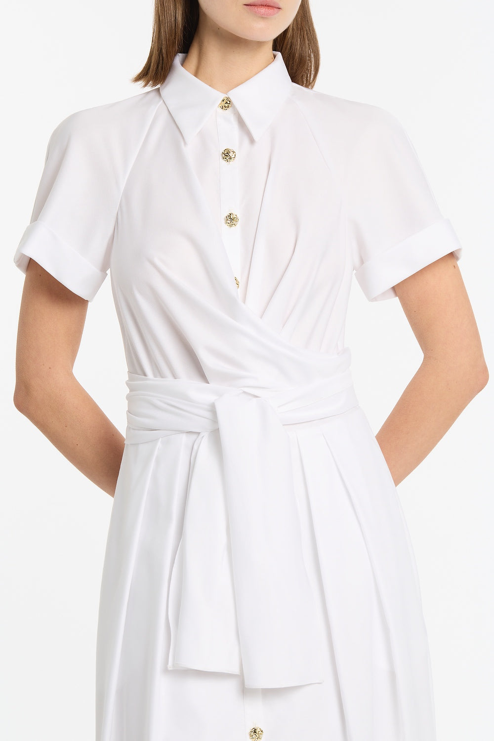 Carla Zampatti White Cotton Wrap Shirt Dress (Ivory)