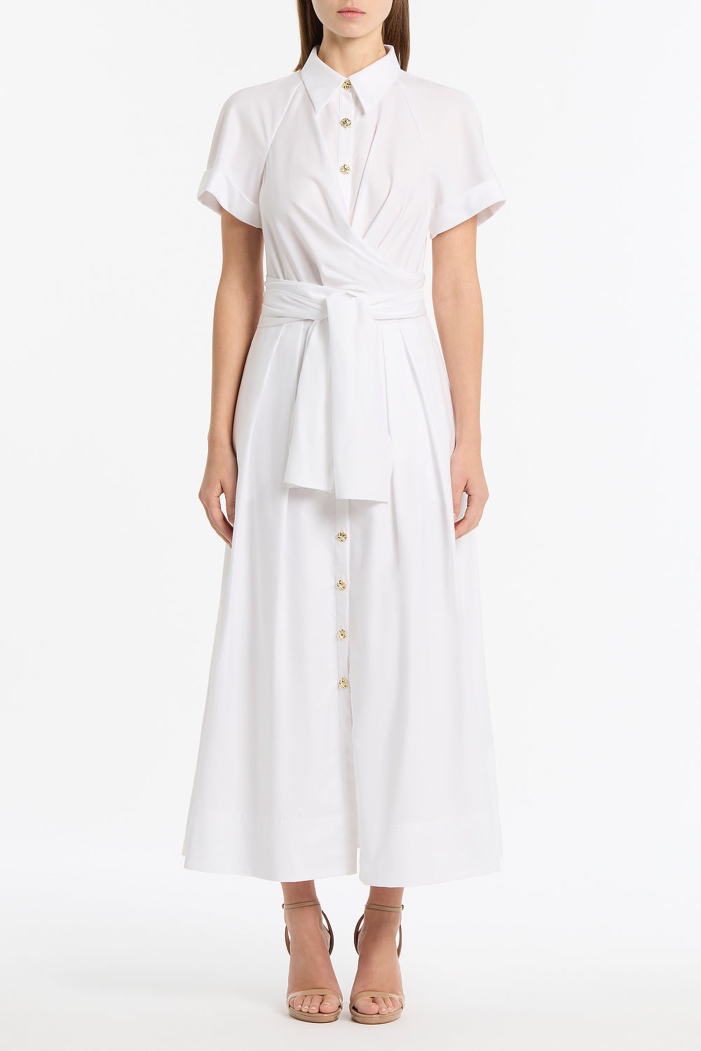 Image of Dresses. Product name - White Cotton Wrap Shirt Dress in Ivory colour by brand - Carla Zampatti