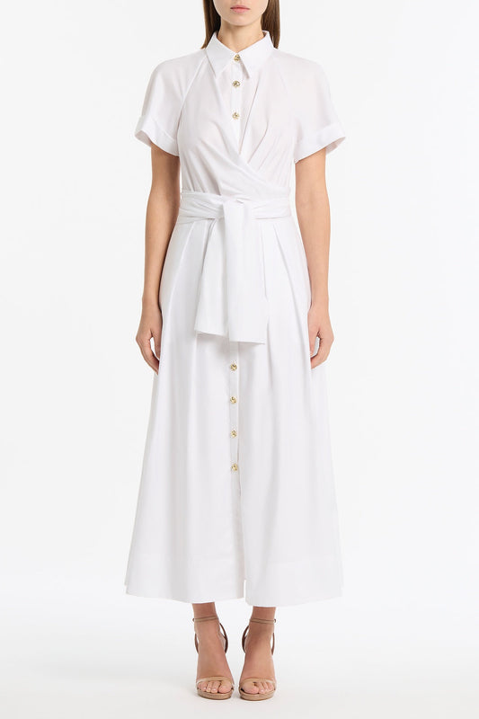 Image of Dresses. Product name - White Cotton Wrap Shirt Dress in Ivory colour by brand - Carla Zampatti