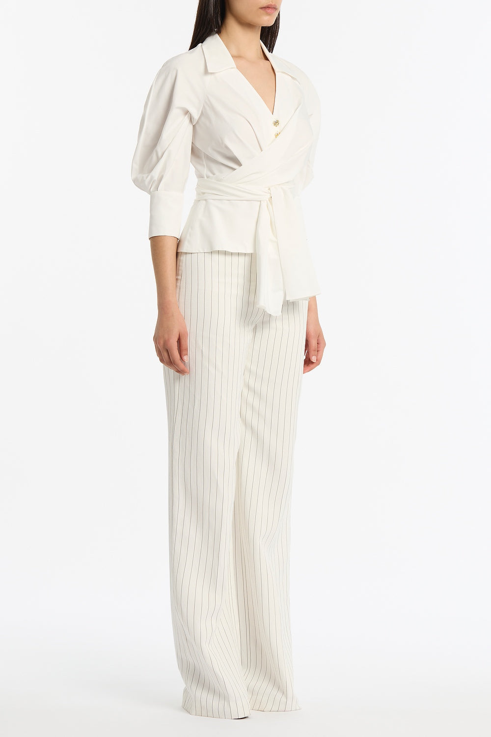 Carla Zampatti Cotton Taffeta Wrap Top (Ivory)