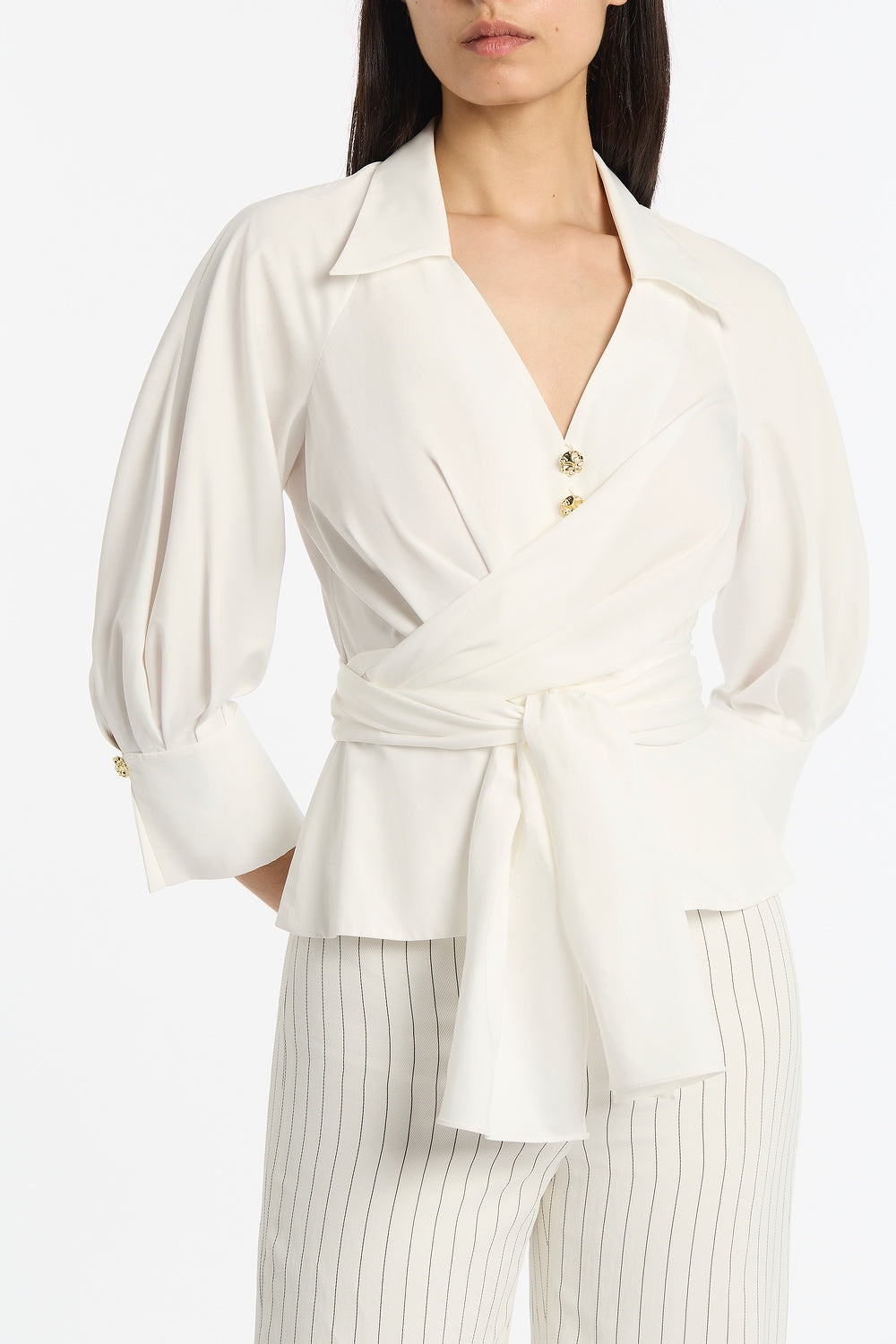 Carla Zampatti Cotton Taffeta Wrap Top (Ivory)
