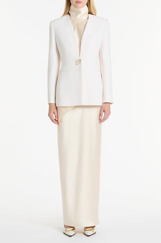 Image of Coats & Jackets. Product name - Ivory Crepe C Blazer in White colour by brand - Carla Zampatti
