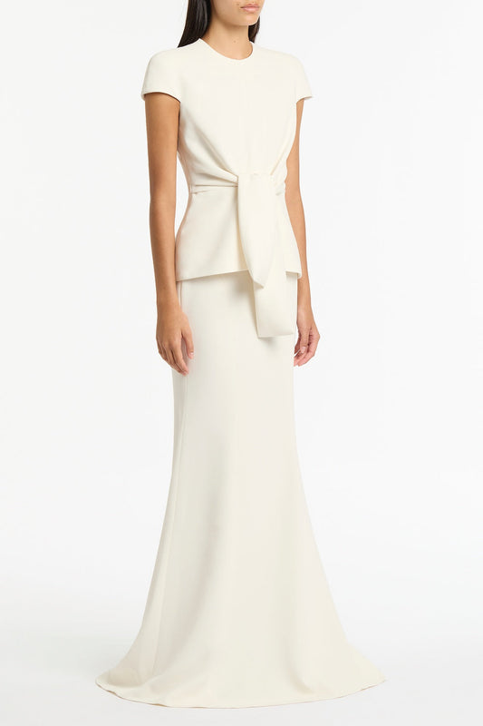 Carla Zampatti Crepe Cap Sleeve Tie Top (Ivory)