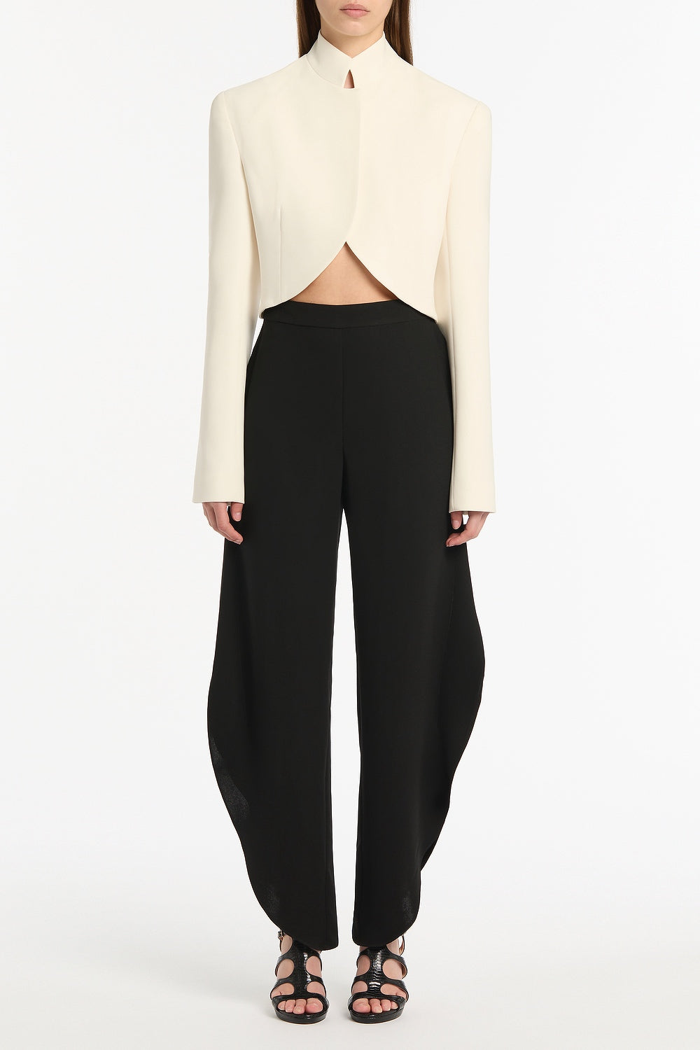 Image of Coats & Jackets. Product name - Ivory Crepe Crop Jacket in Ivory colour by brand - Carla Zampatti
