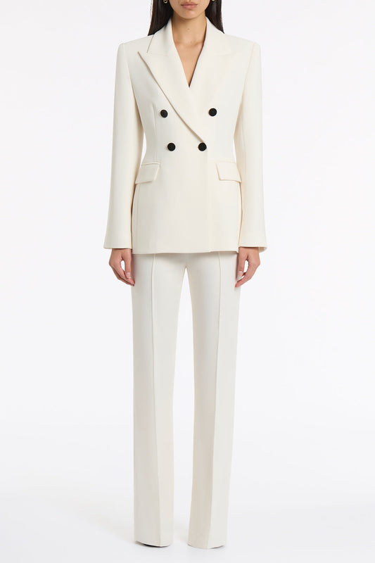 Image of Coats & Jackets. Product name - Ivory Crepe Double Breasted Blazer in Ivory colour by brand - Carla Zampatti