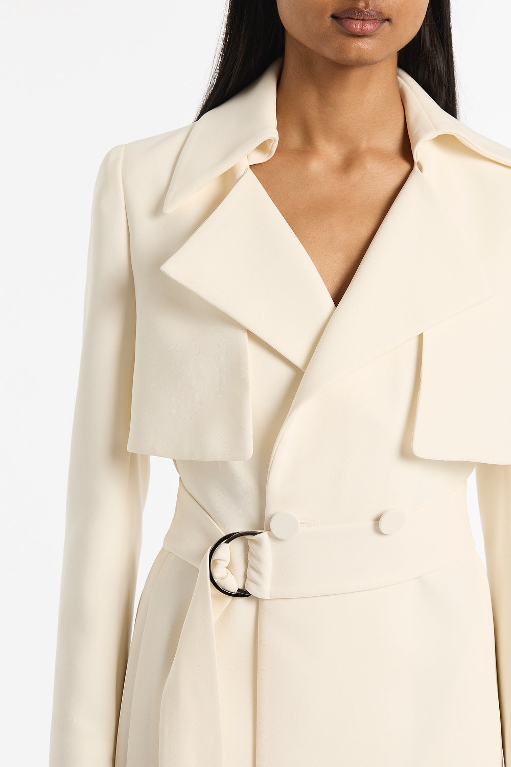 Carla Zampatti Ivory Crepe Double-Breasted Trench Coat (White)