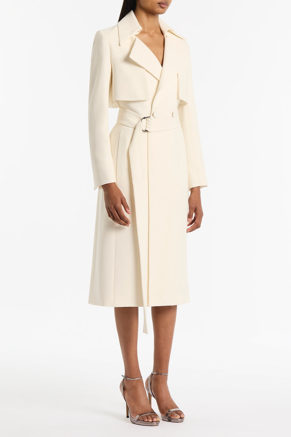 Carla Zampatti Ivory Crepe Double-Breasted Trench Coat (White)