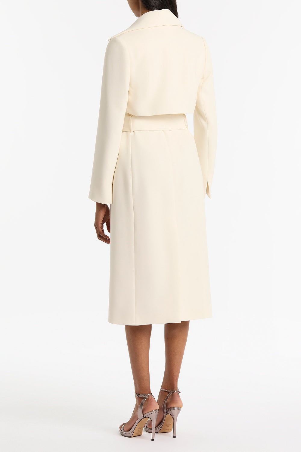Carla Zampatti Ivory Crepe Double-Breasted Trench Coat (White)