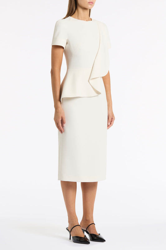 Carla Zampatti Crepe Drape Peplum Midi Dress (Ivory)