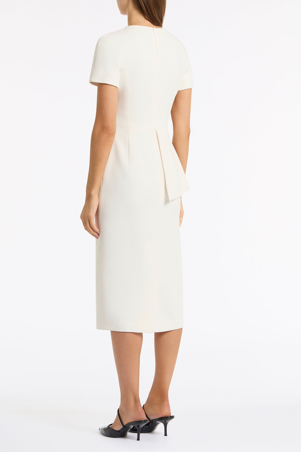 Carla Zampatti Crepe Drape Peplum Midi Dress (Ivory)