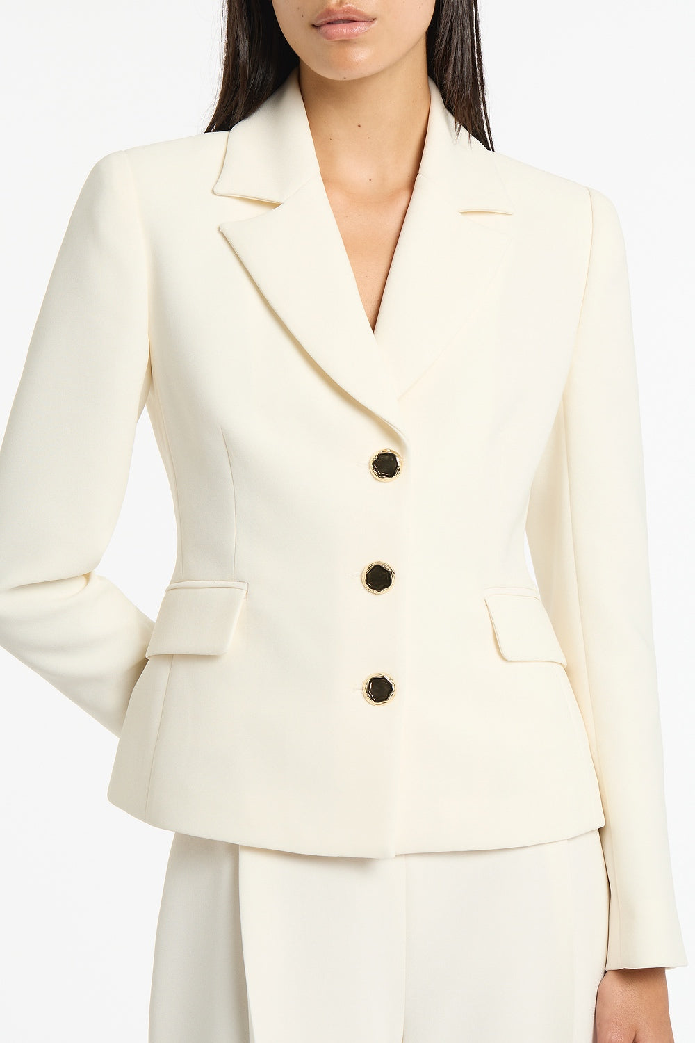 Carla Zampatti Crepe Fitted Waist Jacket (Ivory)