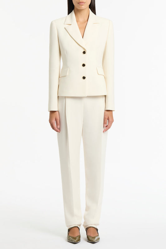 Image of Coats & Jackets. Product name - Ivory Crepe Fitted Waist Jacket in Ivory colour by brand - Carla Zampatti