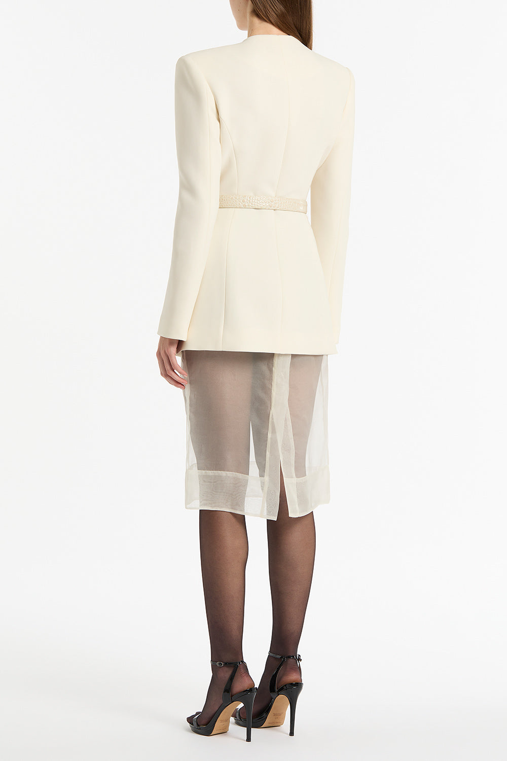 Carla Zampatti Ivory Crepe Flounce Blazer (White)