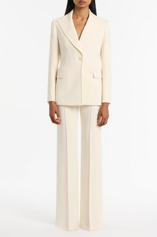 Image of Coats & Jackets. Product name - Ivory Crepe Long Line Jacket in White colour by brand - Carla Zampatti