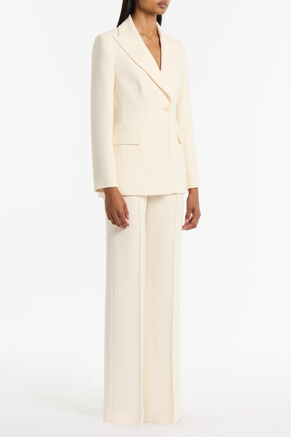 Carla Zampatti Ivory Crepe Long Line Jacket (White)