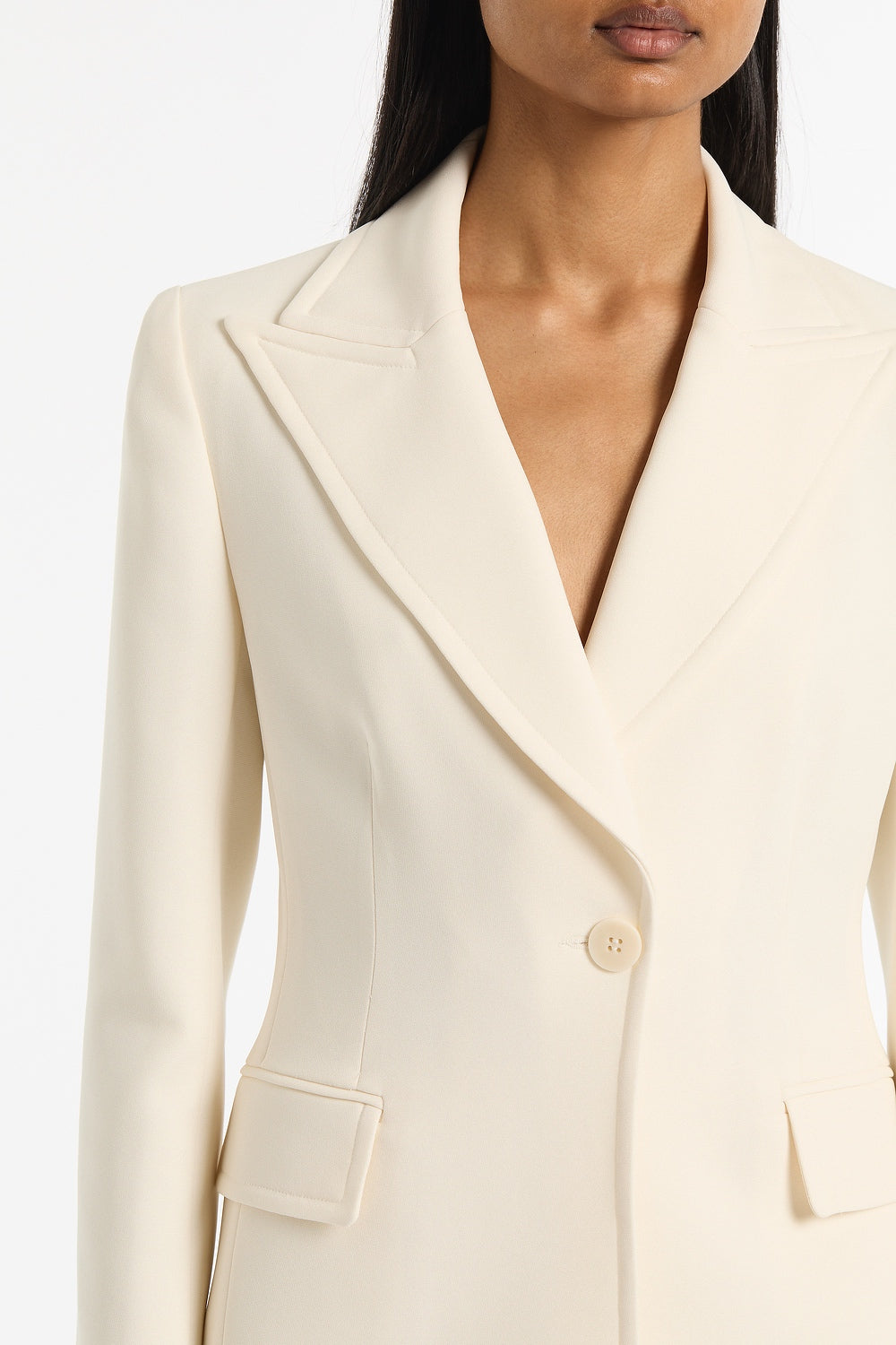 Carla Zampatti Ivory Crepe Long Line Jacket (White)