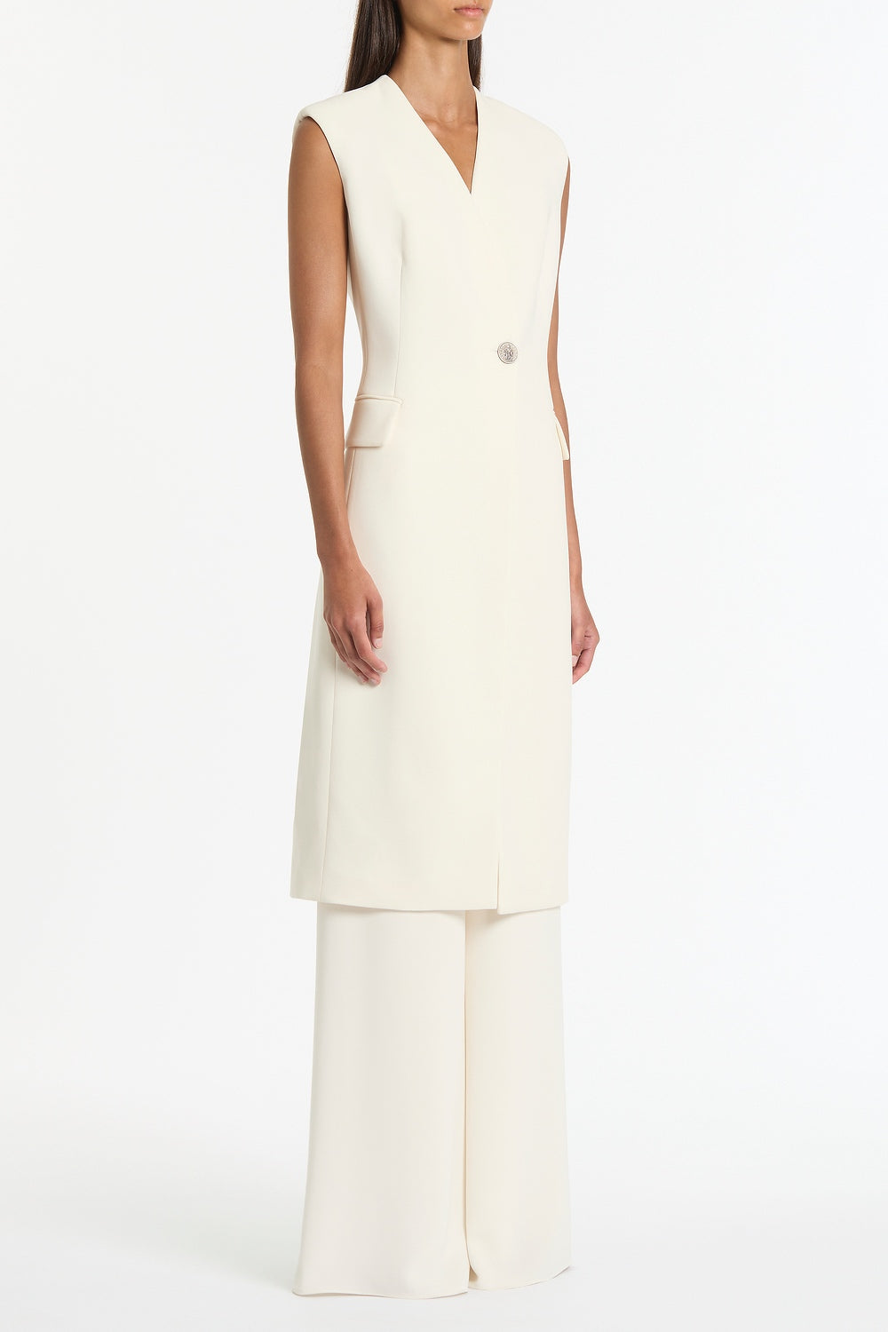 Carla Zampatti Ivory Crepe Long Line Vest (White)