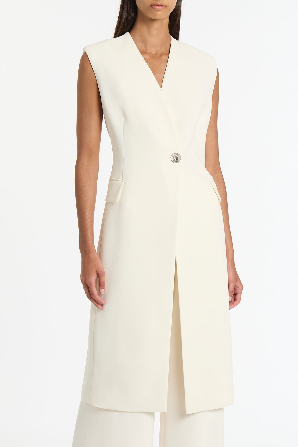 Carla Zampatti Ivory Crepe Long Line Vest (White)