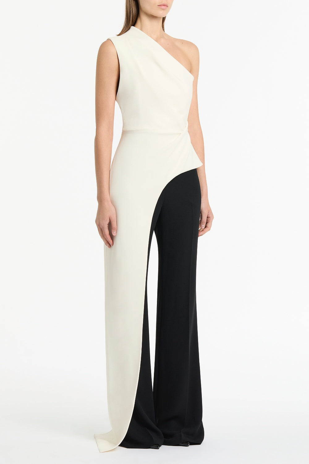 Carla Zampatti Crepe One Shoulder Longline Top (Ivory)