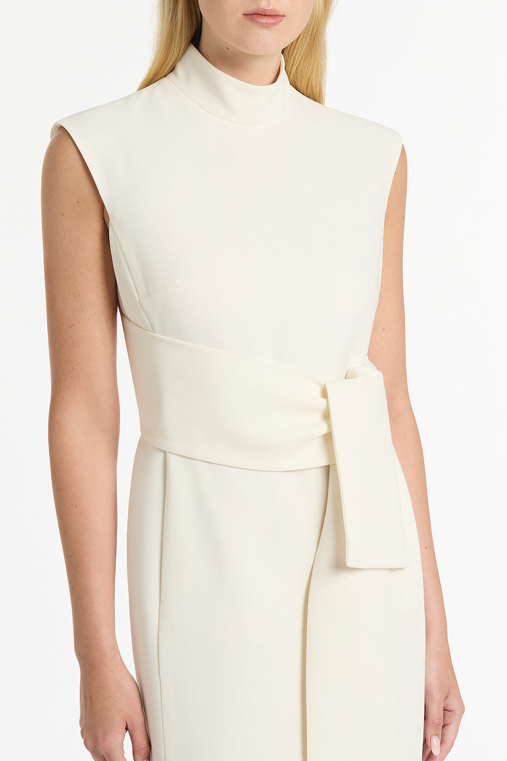 Carla Zampatti Ivory Crepe Striscia Dress (Cream)