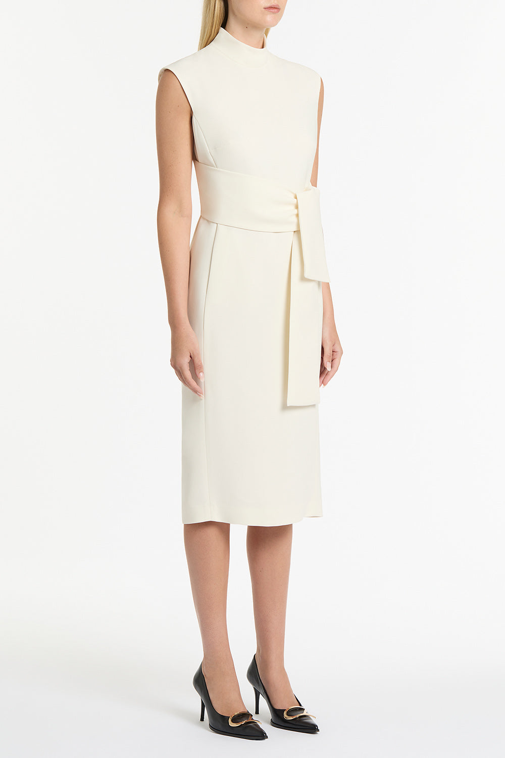 Carla Zampatti Ivory Crepe Striscia Dress (Cream)