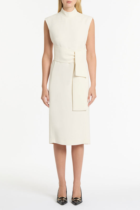 Image of Dresses. Product name - Ivory Crepe Striscia Dress in Cream colour by brand - Carla Zampatti