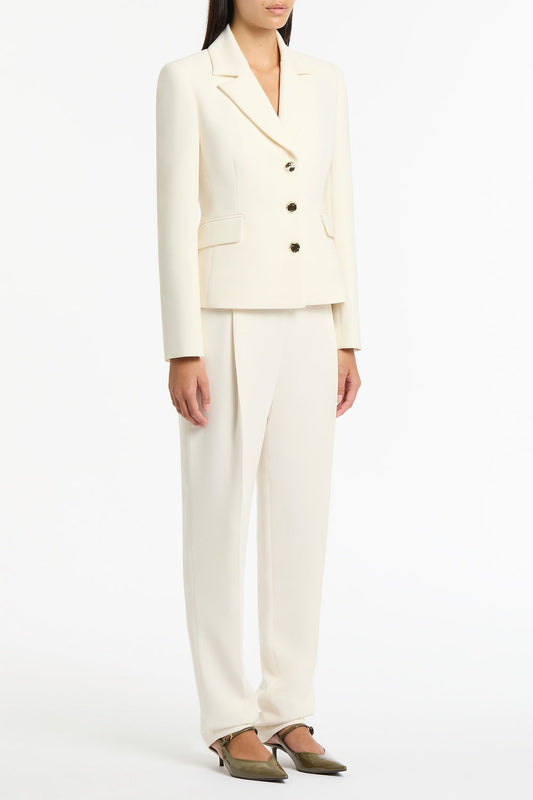 Carla Zampatti Crepe Tapered Leg Pleat Pant (Ivory)