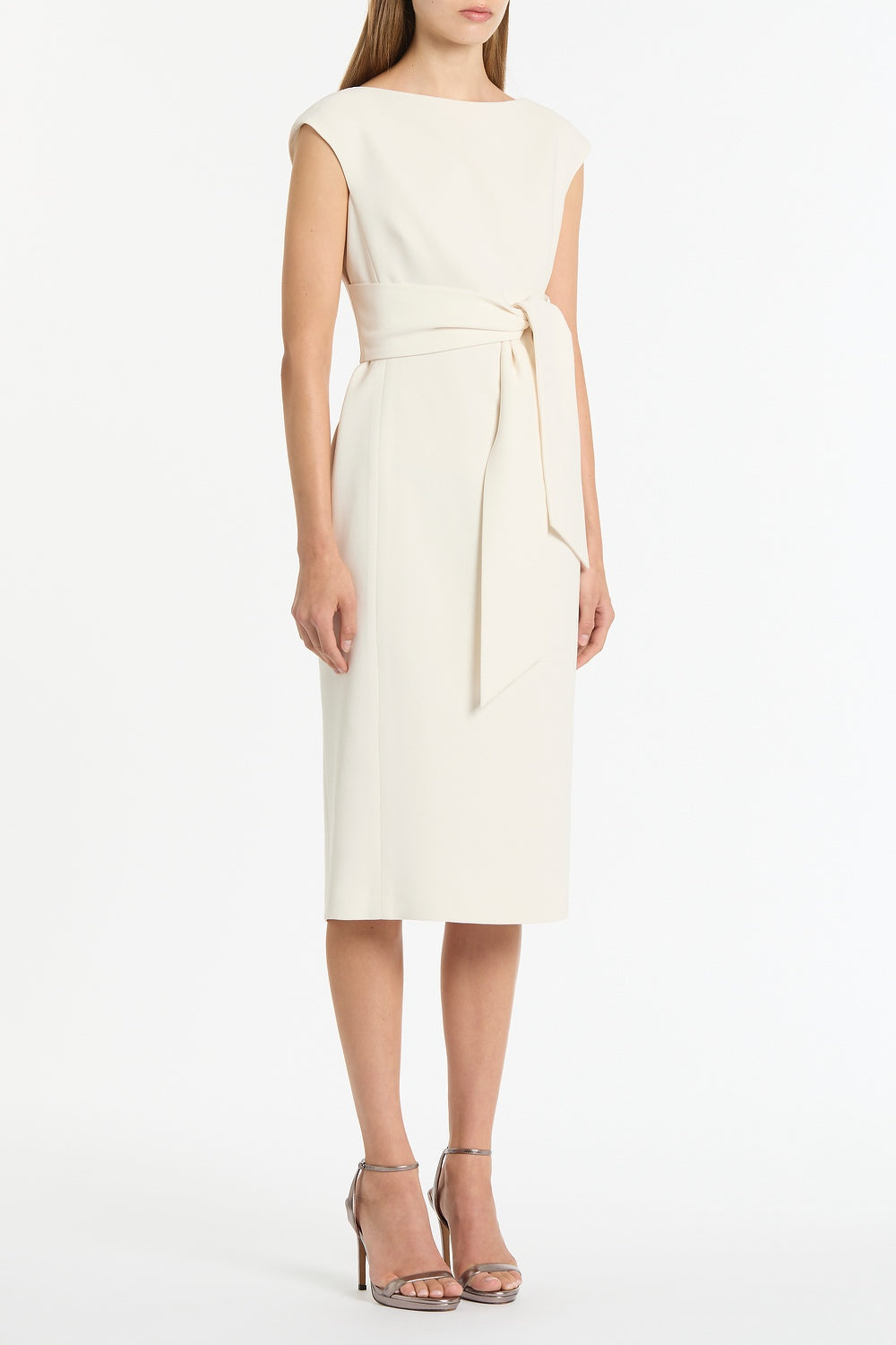 Carla Zampatti Ivory Crepe Tie Front Dress (White)
