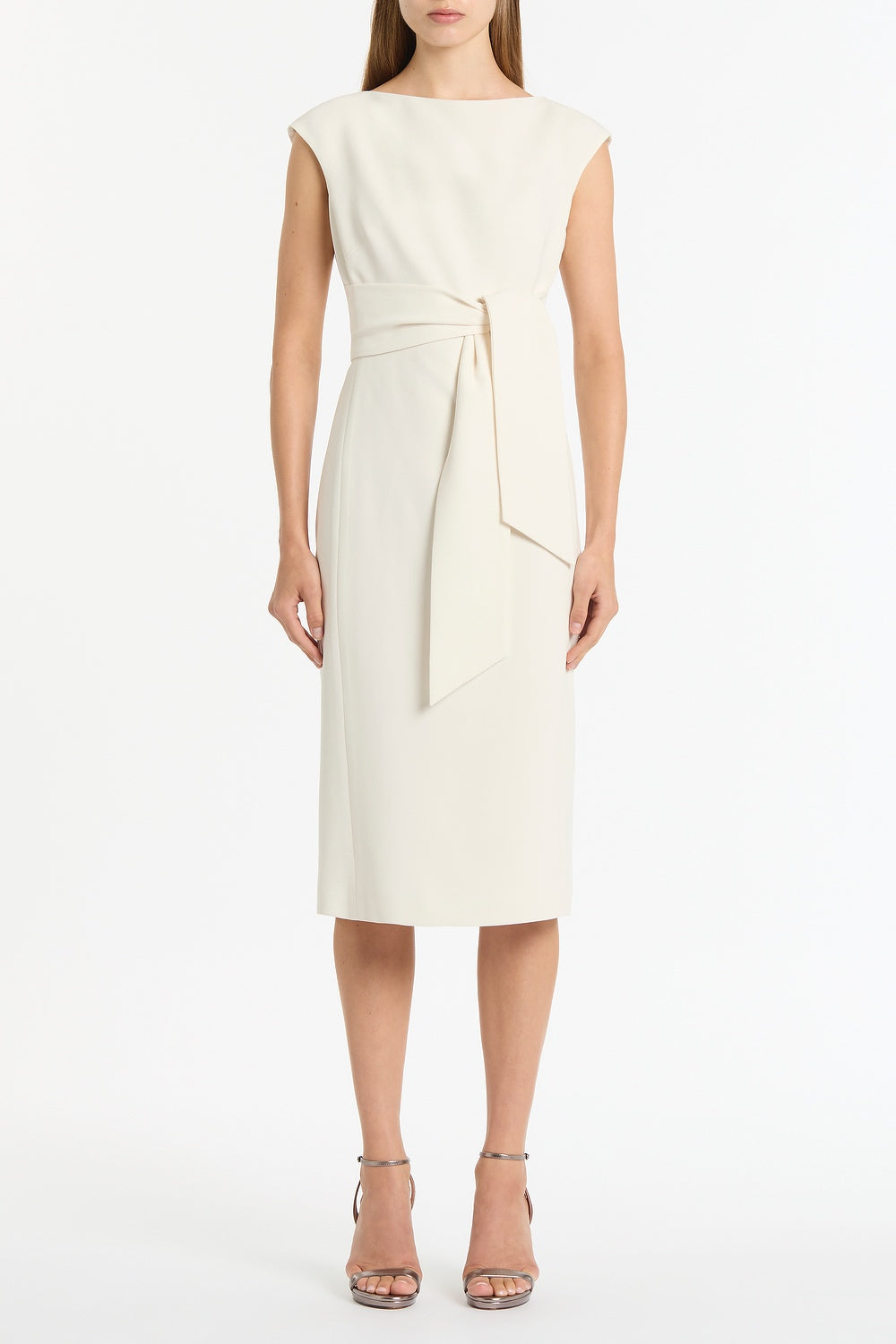 Image of Dresses. Product name - Ivory Crepe Tie Front Dress in White colour by brand - Carla Zampatti