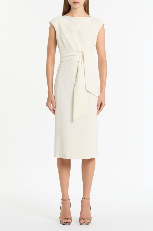 Image of Dresses. Product name - Ivory Crepe Tie Front Dress in White colour by brand - Carla Zampatti
