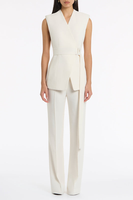 Image of Coats & Jackets. Product name - Ivory Crepe Vest in Ivory colour by brand - Carla Zampatti